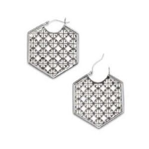 NWOT Tory Burch Silver Multiple Logo Hoop Earrings